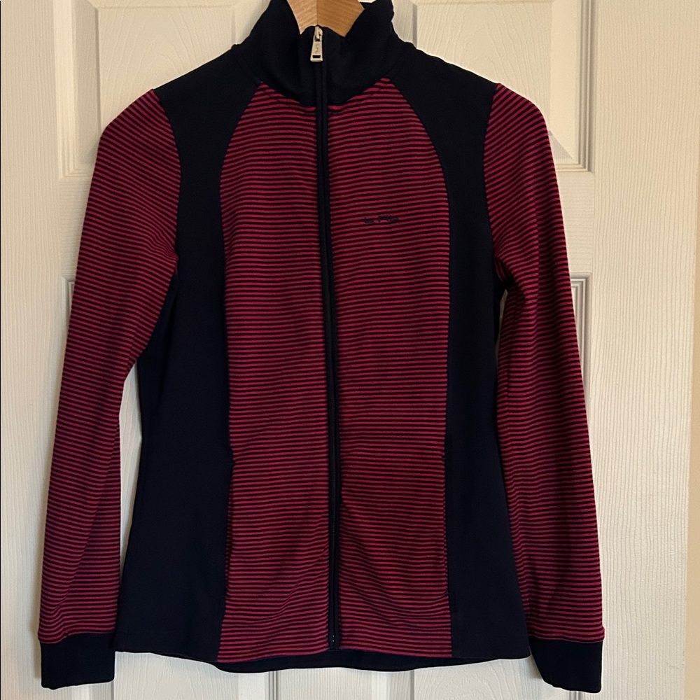 Lauren Ralph Lauren Navy Blue and Pink Striped Zip Jacket